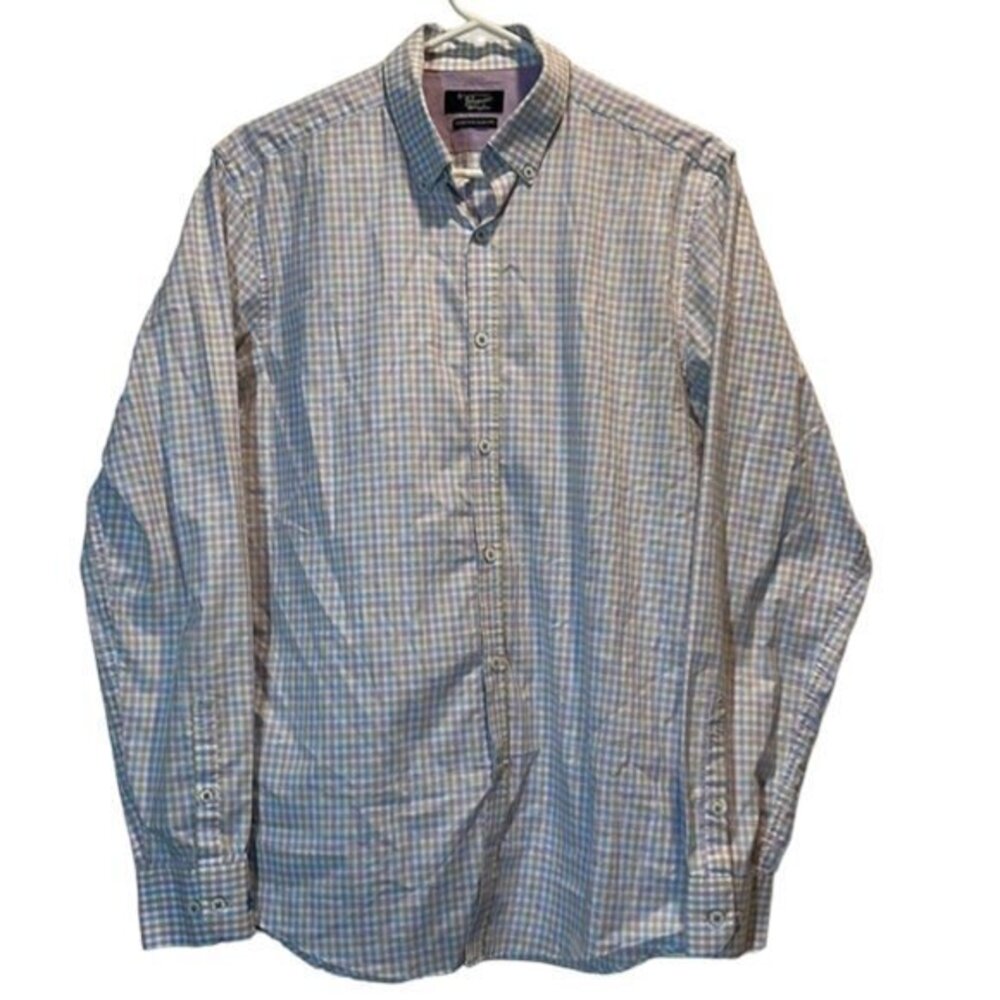 Original Penguin White Plaid Slim Fit Button Down Shirt Size 15 EUC #6644